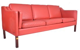 HURUP MOBELFABRIK - RETRO RED LEATHER THREE SEATER SOFA