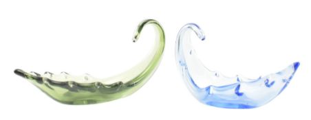 GEOFFREY BAXTER FOR WHITEFRIARS - TWO SAGE & SAPPHIRE GLASS TRINKET DISHES