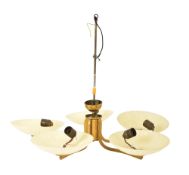 20TH CENTURY DESIGNER FIVE BRANCH BRASS CHANDELIER
