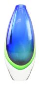 FLAVIO POLI - MID CENTURY MURANO SOMMERSO GLASS VASE IN BLUE & GREEN