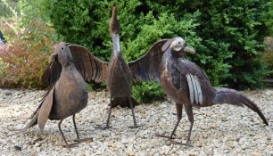 THREE VINTAGE CAST METAL GARDEN OUTDOOR DECORATIVE BIRD SCULPTURES