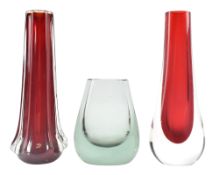 THREE VINTAGE MID CENTURY WHITEFRIARS STUDIO ART GLASS VASES