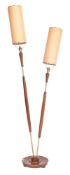 BRITISH MODERN DESIGN - MID CENTURY 1960S TEAK TWIN FLOOR LAMP