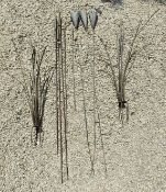 COLLECTION OF RECYCLED CAST METAL OUTDOOR GARDEN ROD SCULPTURES OF REEDS