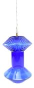CONTEMPORARY BLUE COBALT GLASS CEILING PENDANT LIGHT CONVERTED FROM IKEA VASE