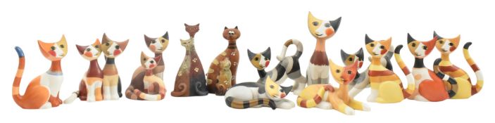 ROSINA WACHTMEISTER FOR GOEBEL - FIVE RETRO 1990S BISQUE PORCELAIN SEATED CAT FIGURINES