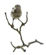 PATRICIA NORTHCROFT (CONTEMPORARY) - BRONZE WORKED SCULPTURE OF PERCHED BIRD ON BRANCH