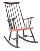 ILMARI TAPIOVAARA FOR ASKO - VINTAGE 1960S EBONISED & BEECH ROCKING CHAIR