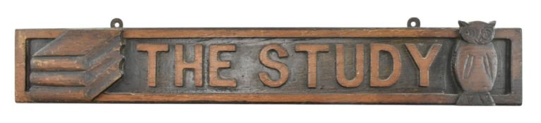 THE STUDY - VINTAGE 20TH CENTURY CARVED OAK WALL DOOR SIGN
