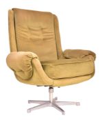 RETRO MID CENTURY VELVET UPHOLSTERED & CHROME SWIVEL CHAIR
