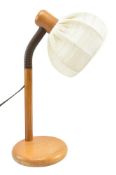 VINTAGE MID CENTURY PINE SCANDINAVIAN INSPIRED GOOSENECK BEDSIDE / DESK LAMP WITH SEWN SHADE