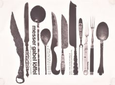 VINTAGE MID CENTURY 1964 GERMAN UTENSILS LITHOGRAPH POSTER PRINT