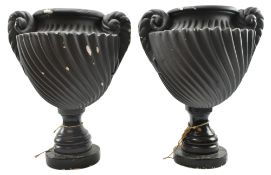PAIR OF VINTAGE MID CENTURY COMPOSITE FLUTED ROPE URNS