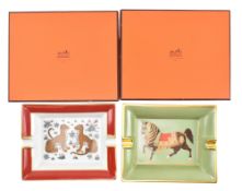 HERMES, PARIS - TWO VINTAGE HAND PAINTED PORCELAIN ASHTRAYS