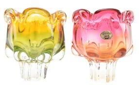 JOSEF HOSPODKA FOR CHRIBSKA - PAIR OF MID CENTURY STUDIO ART GLASS CENTREPIECES