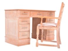 20TH CENTURY LIMED OAK TWIN PEDESTAL DESK AND CHAIR