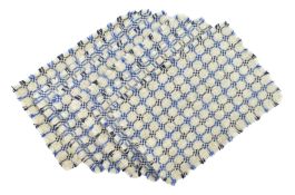 SIX VINTAGE 20TH CENTURY WELSH BLANKET BLUE & CREAM WOVEN SERVING PLACE MATS