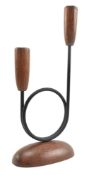 DANISH MODERN DESIGN - VINTAGE TEAK & METAL DANISH CANDLESTICK HOLDER