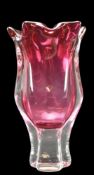 JOSEF HOSPODKA FOR CHRIBSKA - VINTAGE MID CENTURY 1960S PINK LOBED GLASS CENTREPIECE VASE