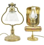 VINTAGE MID CENTURY BRASS & GLASS COACHING LAMP WITH ANOTHER