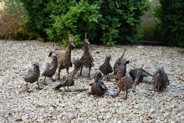 COLLECTION OF VINTAGE INDUSTRIAL OUTDOOR GARDEN ANIMALS INCL. COCKERELS, BIRDS ETC