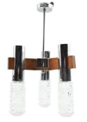 PROVA - MID CENTURY TEAK, CHROME AND GLASS CEILING LIGHT