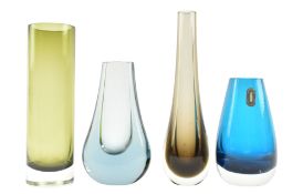 WHITEFRIARS - FOUR VINTAGE MID CENTURY 1960S STUDIO ART GLASS VASES
