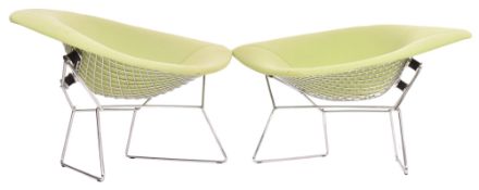 HARRY BERTOIA FOR KNOLL - DIAMOND - PAIR OF GREEN UPHOLSTERED CHAIRS