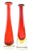 FLAVIO POLI FOR MURANO - TWO MID CENTURY 1960S SOMMERSO RED GLASS CENTREPIECE VASES