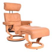 EKORNES - STRESSLESS - CONTEMPORARY TAN ARMCHAIR WITH STOOL