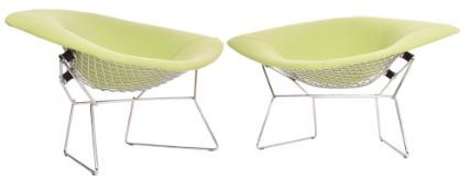 HARRY BERTOIA FOR KNOLL - DIAMOND - PAIR OF GREEN UPHOLSTERED CHAIRS