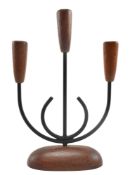 DANISH MODERN DESIGN - RETRO TEAK AND METAL CANDLESTICK HOLDRE