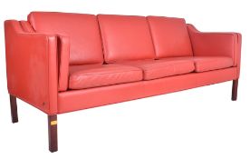 HURUP MOBELFABRIK - RETRO RED LEATHER THREE SEATER SOFA