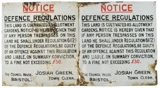 PAIR OF EARLY 20TH CENTURY DEFENCE REGULATIONS ENAMEL SIGNS