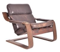 SCANDINAVIAN RETRO MID CENTURY BENTWOOD & LEATHER LOUNGE CHAIR