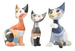 ROSINA WACHTMEISTER FOR GOEBEL - THREE RETRO 1990S BISQUE PORCELAIN SEATED CAT FIGURINES