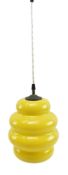 VINTAGE MID CENTURY YELLOW GLASS BEEHIVE PENDANT CEILING LIGHT