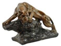 LARGE 20TH CENTURY ART DECO PLASTER WORKED TIGER SCULPTURE