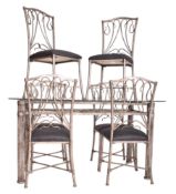 MODERN HIGH-END DESIGNER GLASS-TOPPED DINING TABLE AND CHAIRS