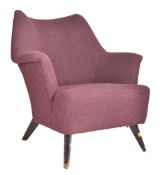 MID CENTURY ITALIAN PURPLE UPHOLSTERED TUB ARMCHAIR