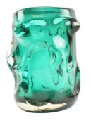 WHITEFRIARS - KNOBBLY VASE IN EMERALD - MID CENTURY 1960S GLASS VASE
