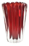 VINTAGE MID CENTURY ITALIAN RUBY RED LOBED GLASS CENTREPIECE VASE