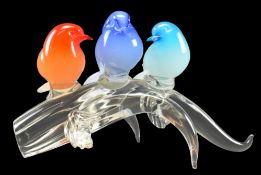 ARNALDO ZANELLA FOR MURANO - 20TH CENTURY STUDIO ART GLASS SCULPTURE OF BIRDS ON BRANCH