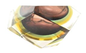 FLAVIO POLI - SOMMERSO MURANO MID CENTURY 1960S HEAVY CASED GLASS ASHTRAY