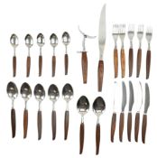 VINTAGE DANISH MANNER STEEL & TEAK CUTLERY SERVICE COMPLETE WITH MEAT CARVING SET