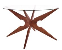 VLADIMIR KAGAN - SIKA MOBLER - MID CENTURY DANISH TEAK & GLASS SPIDER COFFEE TABLE