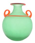 FRANCO MORETTI - STUDIO ART GLASS FROSTED GLOBULAR TWIN HANDLED VASE