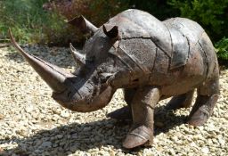 VINTAGE CAST METAL RHINO GARDEN SCULPTURE