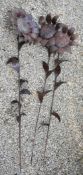 THREE DECORATIVE CAST METAL GARDEN SUNFLOWERS