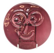 ALFRED FISHER FOR WHITEFRIARS - GLASS SMILEY SUN CATCHER IN AUBERGINE